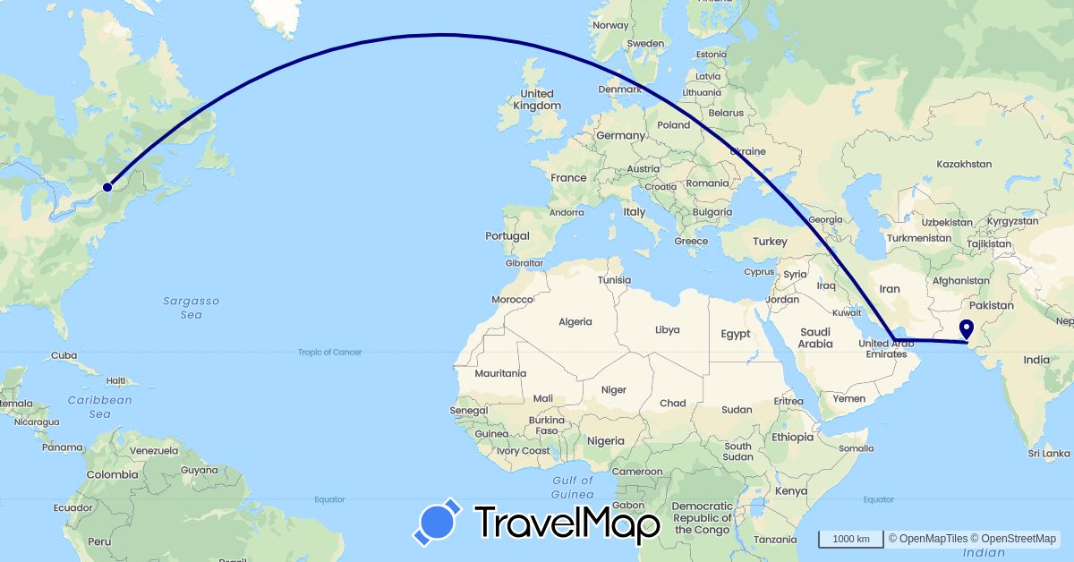TravelMap itinerary: driving in United Arab Emirates, Canada, Pakistan (Asia, North America)
