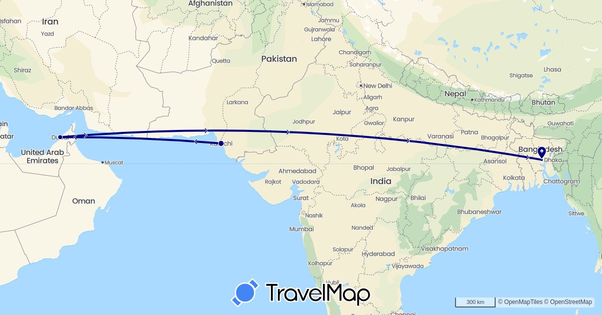 TravelMap itinerary: driving in United Arab Emirates, Bangladesh, Pakistan (Asia)