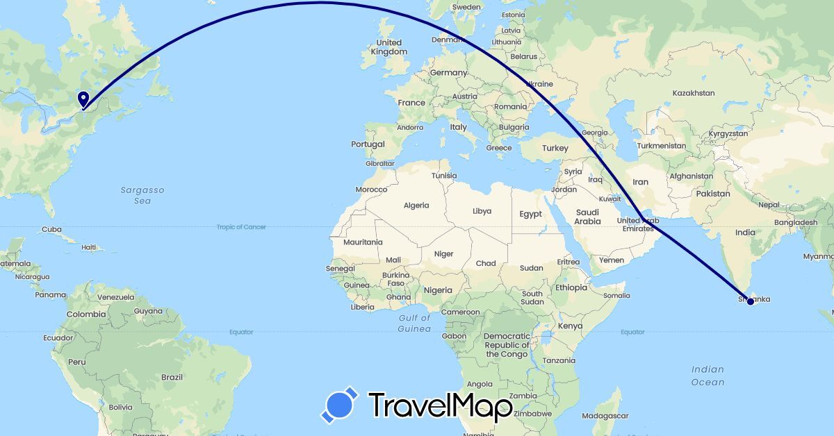 TravelMap itinerary: driving in United Arab Emirates, Canada, Sri Lanka (Asia, North America)